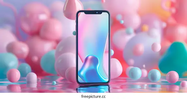 Phone Mockup With Abstract Colorful Background