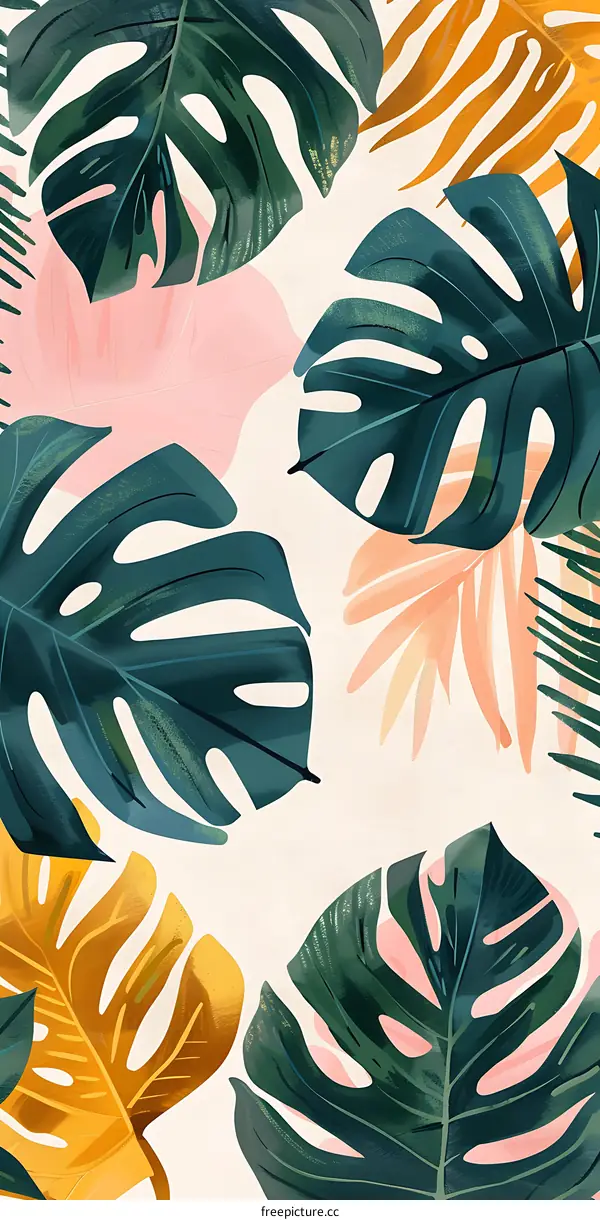 Tropical Leaves Digital Art Illustration