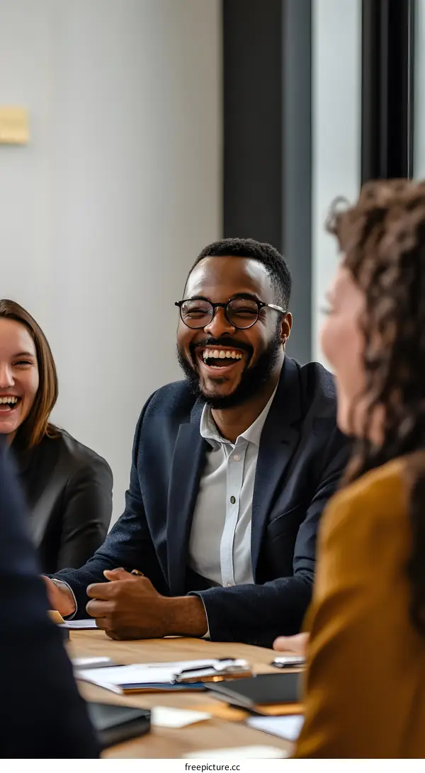 African American Businessman Laughing in Meeting