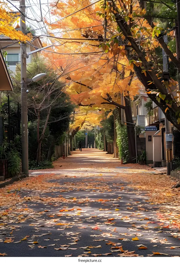 A Path of Golden Leaves in Autumn