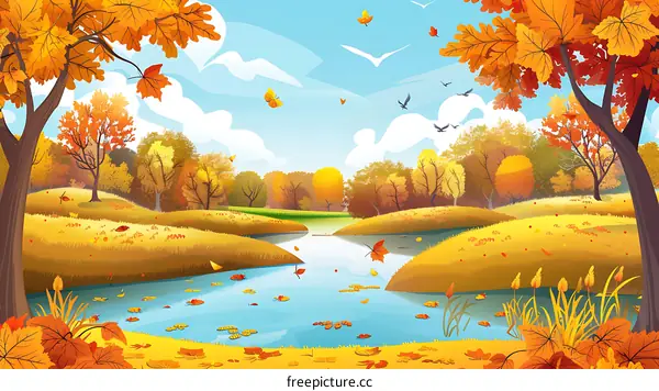 Autumn Landscape With River and Trees