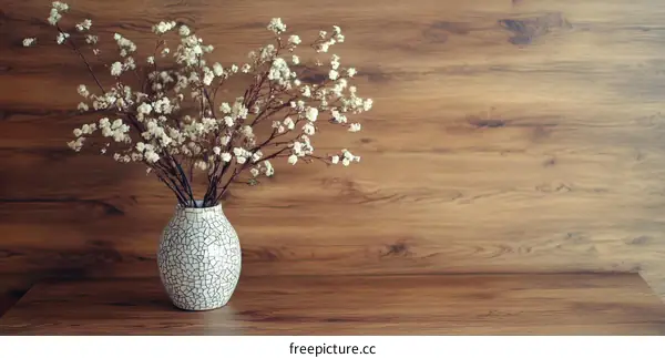 Dried Flowers in Vase on Wooden Table