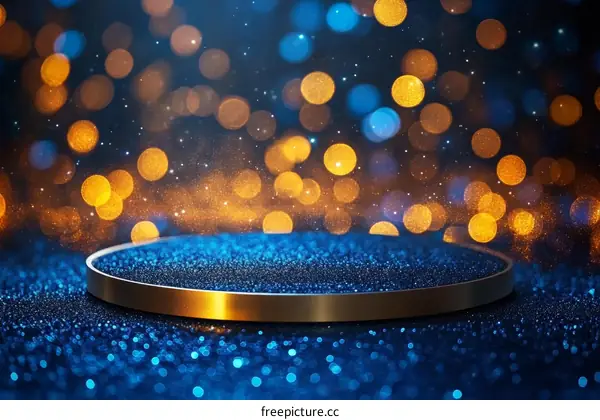 Abstract Bokeh Background with Blue Glitter Platform