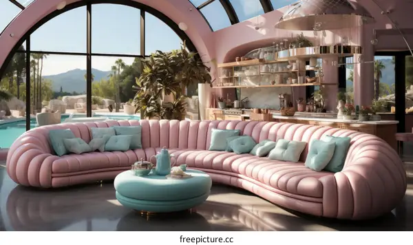 Retro futuristic living room interior design