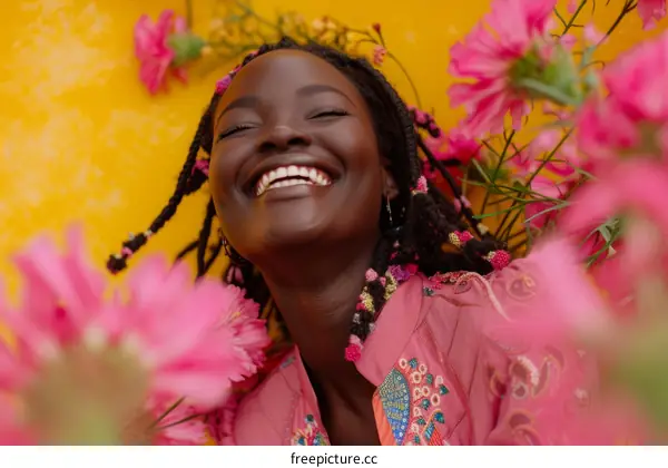 Portrait of a smiling woman with flowers