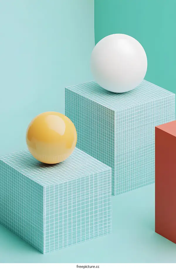 Abstract Geometric Shapes and Cubes on a Blue Background