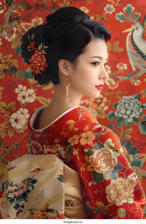 Portrait of a young woman in a kimono