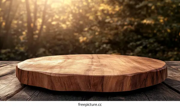 Wooden Cutting Board Display in Nature Background