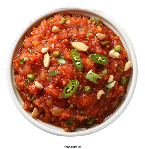 [Transparent Background PNG]Indian chutney with tomatoes, chili and nuts