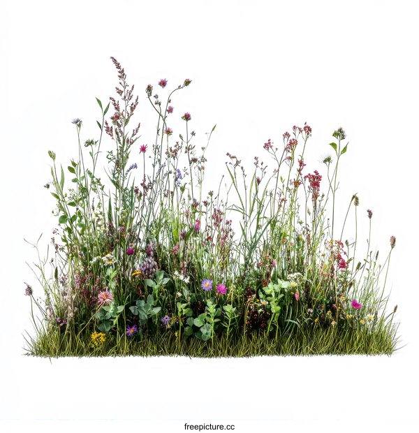 [Transparent Background PNG]Colorful Meadow Flowers and Grass Illustration
