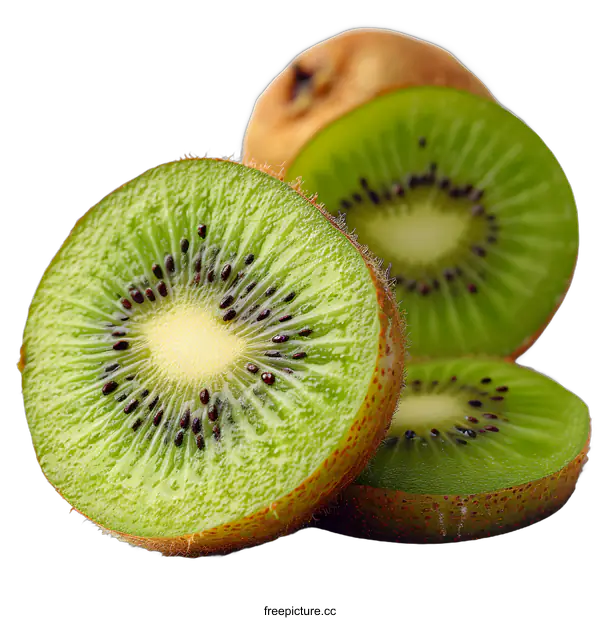 [Transparent Background PNG]Fresh kiwi fruit slices on white background