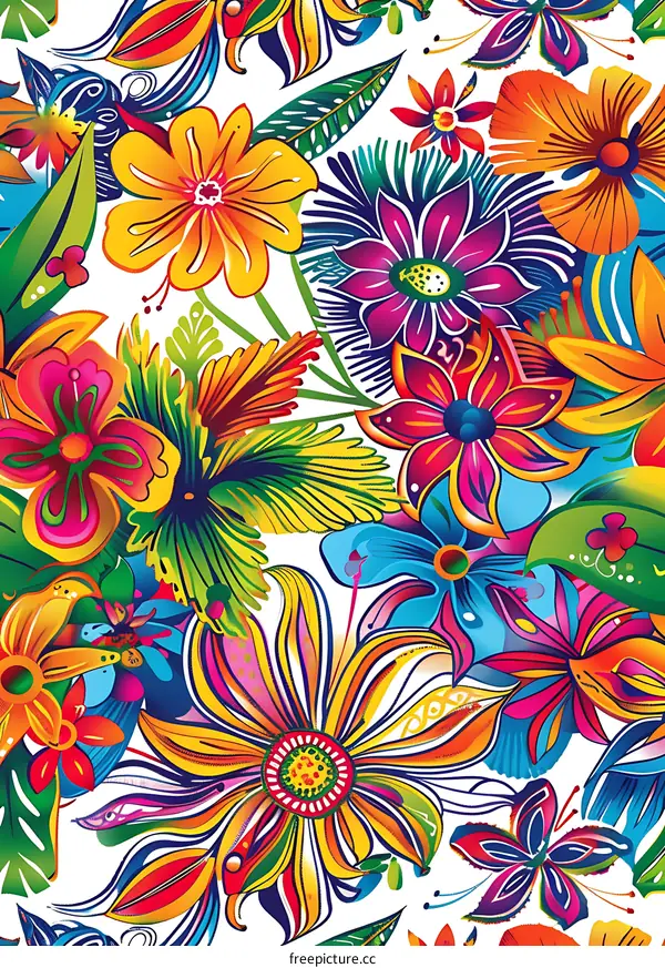 Colorful Floral Pattern with Butterflies