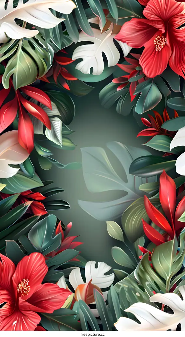 Tropical Leaves and Flowers Frame