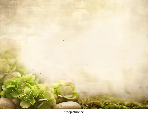 Vintage Grunge Texture With Green Flowers And Stones