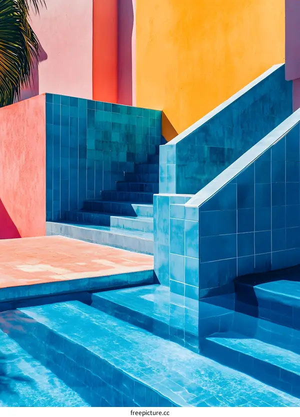 Blue Swimming Pool with Pink and Yellow Walls