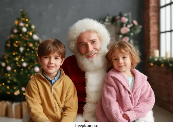 Christmas Celebration with Santa Claus and Children