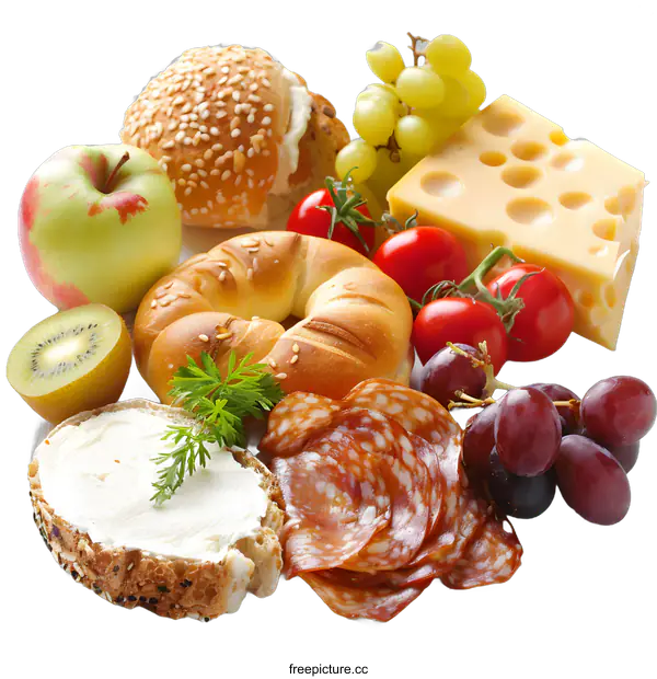[Transparent Background PNG]Fresh Food Platter with Salami, Cheese, and Fruit