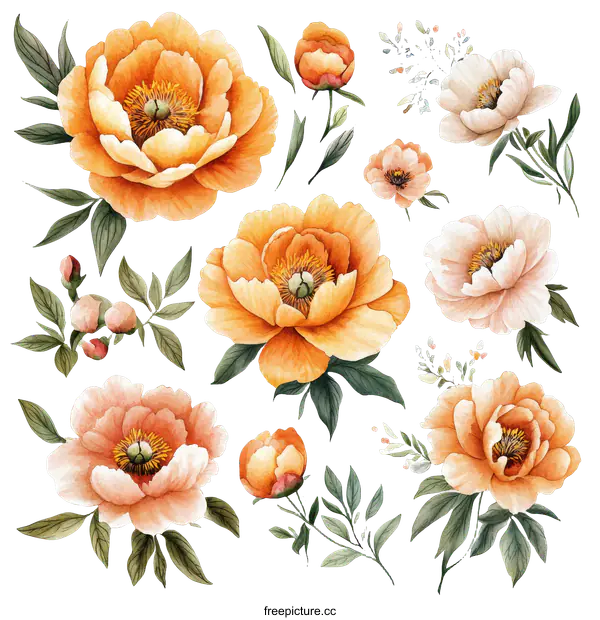 [Transparent Background PNG]Watercolor Peony Flower Collection
