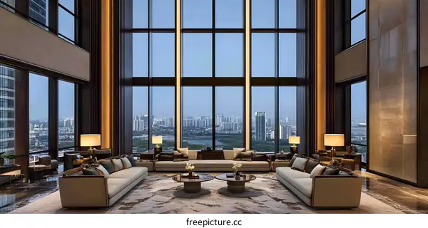 Modern Living Room Interior Design with City View