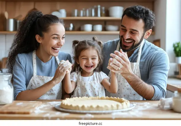 Happy Family Making a Pie in the Kitchen