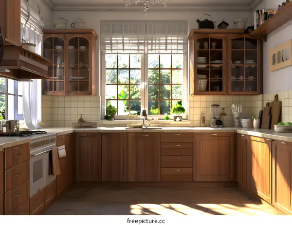 Kitchen Interior Design with Wooden Cabinets and Window