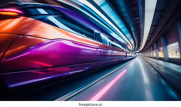 futuristic train transportation system with glowing lights