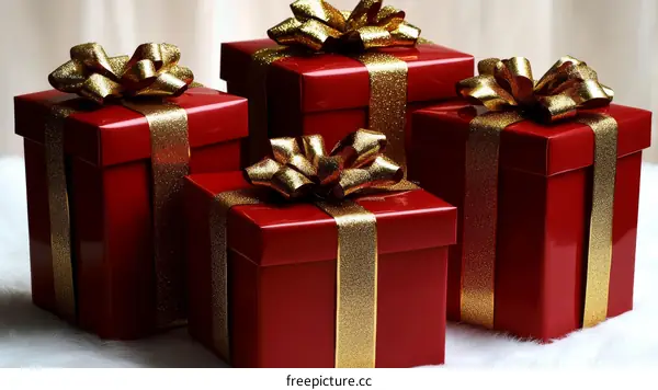 Red Gift Boxes with Gold Ribbon