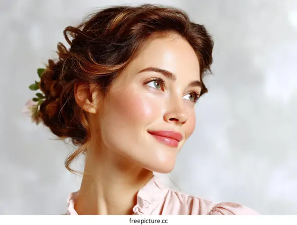 Beautiful Woman with Elegant Hairstyle and Makeup