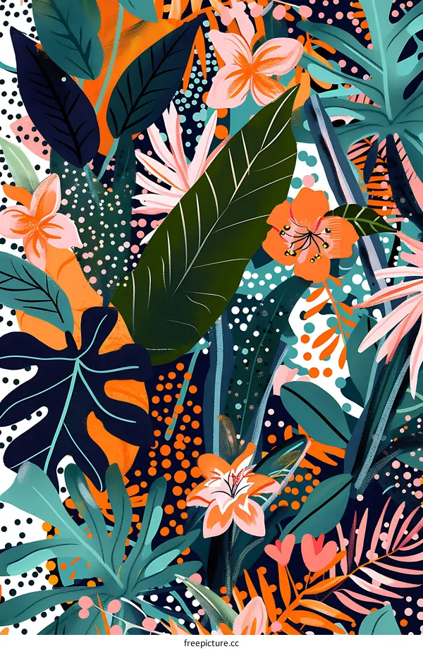 Tropical Floral Pattern Illustration with Bright Colors