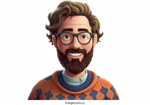 Portrait of a Bearded Man Wearing Glasses and Sweater