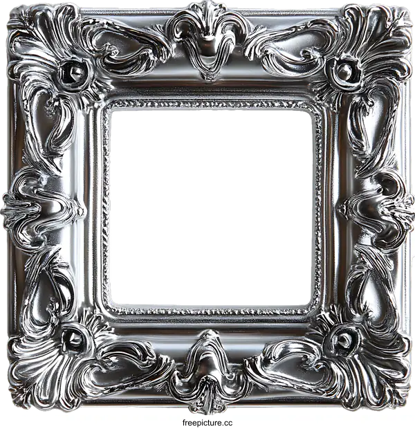 [Transparent Background PNG]Elegant Silver Picture Frame with Ornate Design