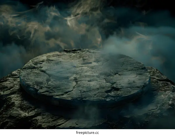 Dark Stone Platform With Misty Background