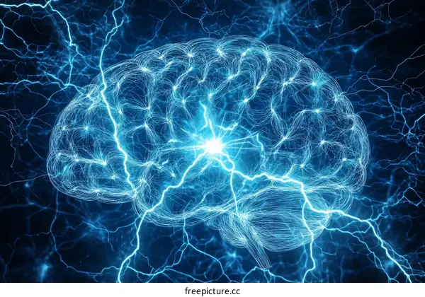 Human Brain Anatomy Illustration with Electrical Activity