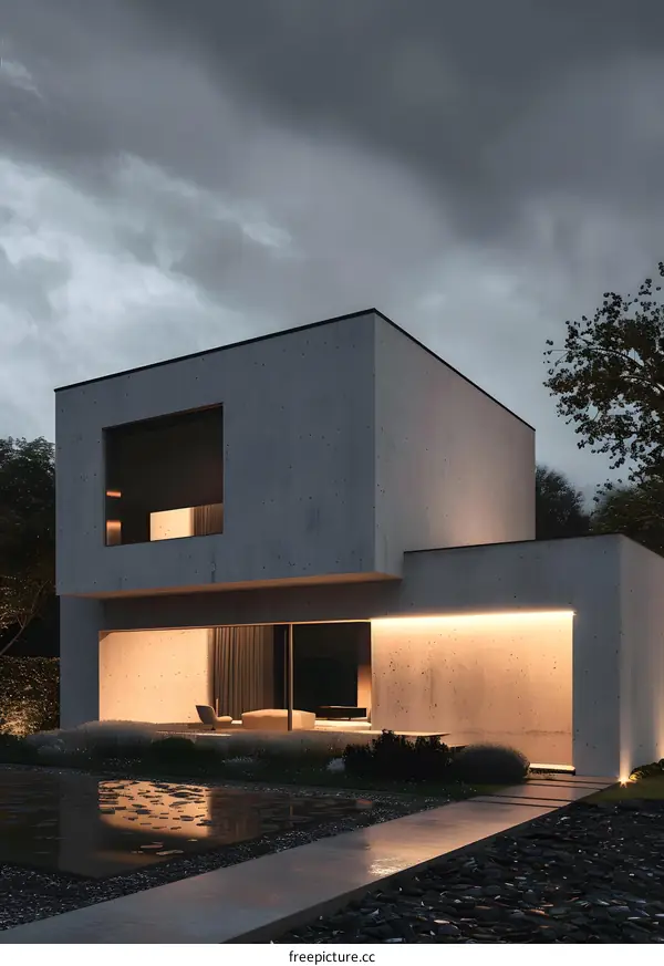 Modern Minimalist Concrete House Design with a Pool