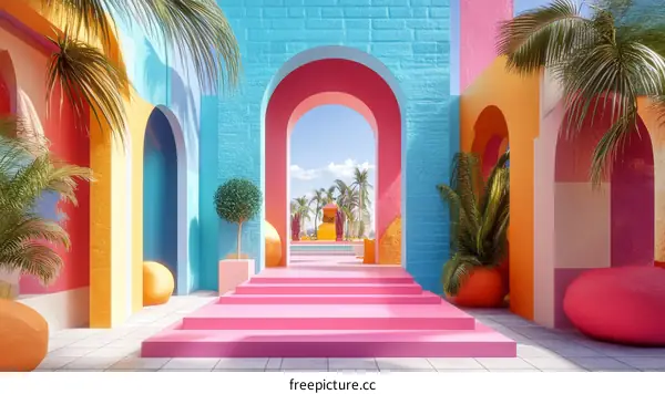 Colorful Arches Pathway in a Tropical Style