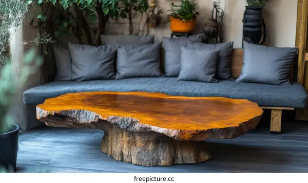 Rustic Wooden Coffee Table in Outdoor Seating Area