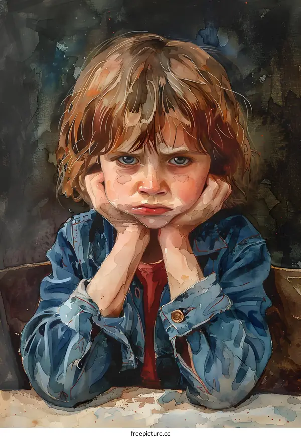 A boy with a sad expression on his face