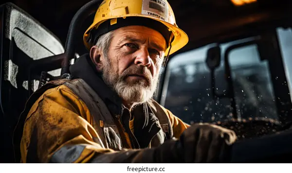 Portrait of a male miner wearing a hard hat and safety vest