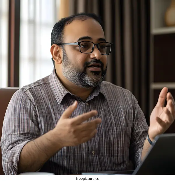 Indian Man Talking on a Video Conference