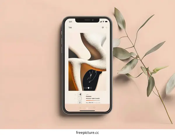 Abstract Art on Phone Screen With Eucalyptus Branch