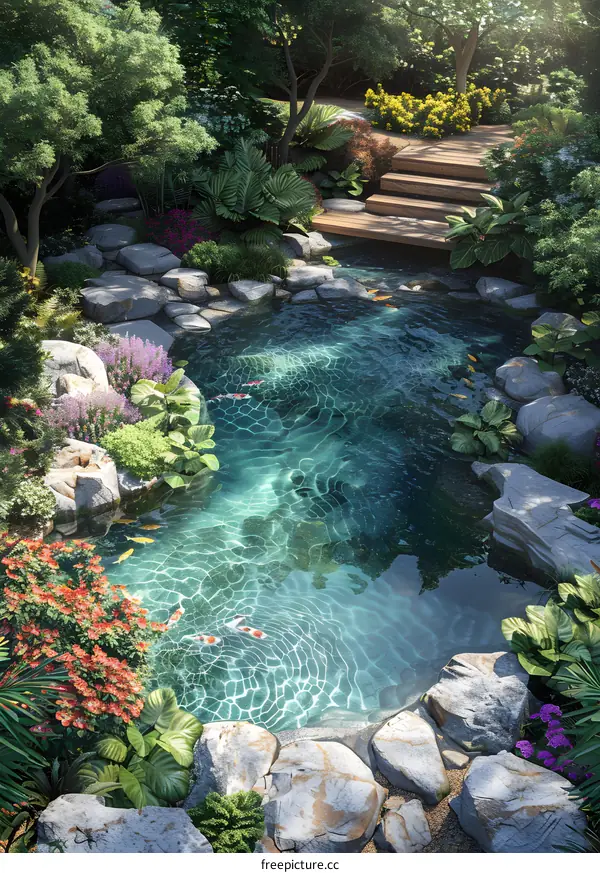 Colorful锦鲤in the clear pond