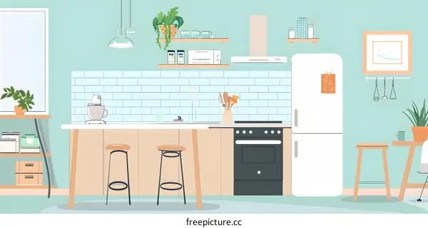 Modern Kitchen Interior Design with Green Walls and White Cabinets