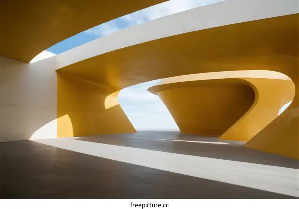 Sculptural Yellow Architectural Structure with Curved Forms