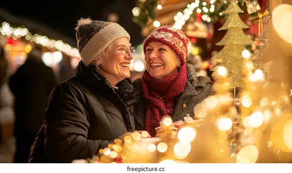 Christmas Market  Two Senior Women Enjoying the Festive Cheer