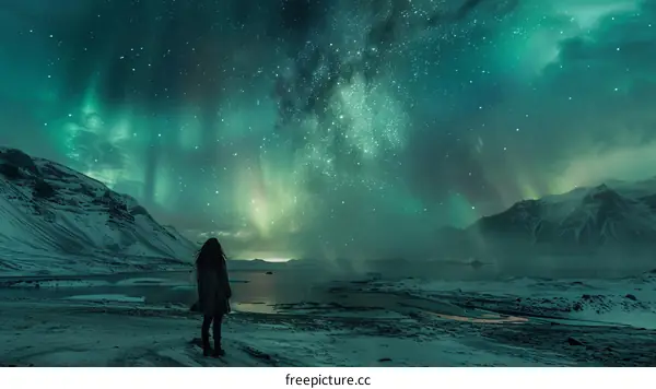 standing alone in awe of the fantastic aurora borealis