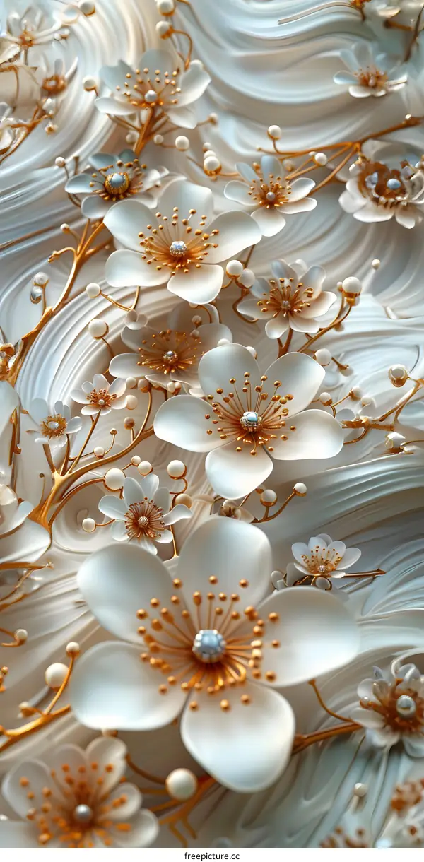 White and gold flower relief