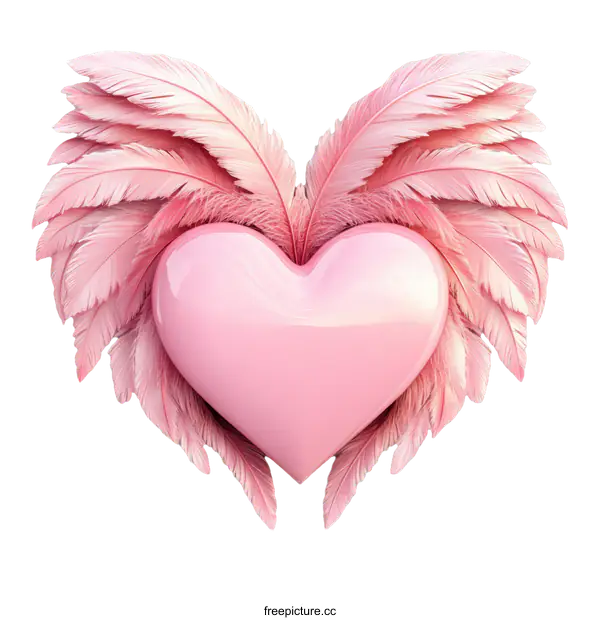 [Transparent Background PNG]Pink Heart with Feathered Wings Illustration
