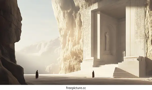 Ancient Temple Entrance With Two Figures