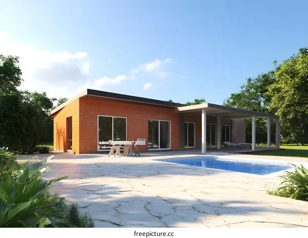 Modern Brick House with Swimming Pool and Patio