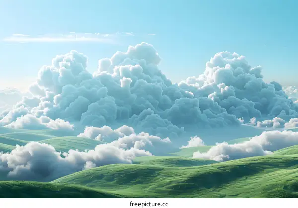 Green rolling hills with clouds in the sky